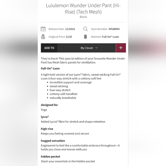 NWT Lululemon 4 Wunder Under High Rise Tech Mesh Pants 28" inseam - Picture 11 of 11